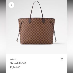 Authentic Louis Vuitton Damier Ebene Neverfull GM